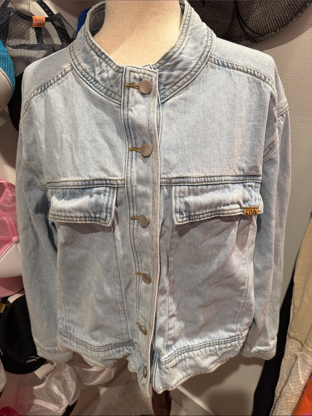 Zyia Light Blue Stand-Collar Denim Jacket